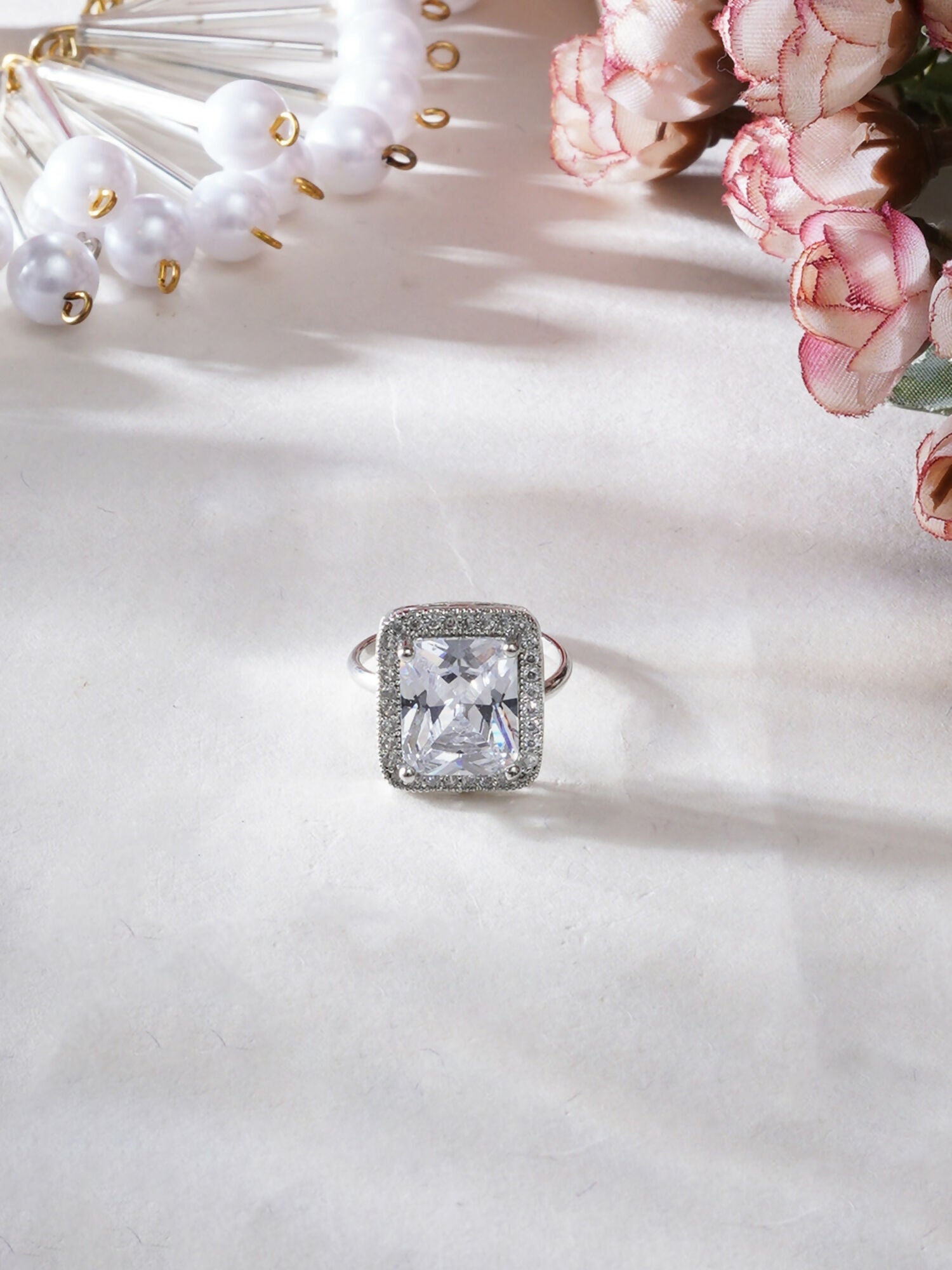 white stone ring (silver) - Ruby Raang | Swadesiicart