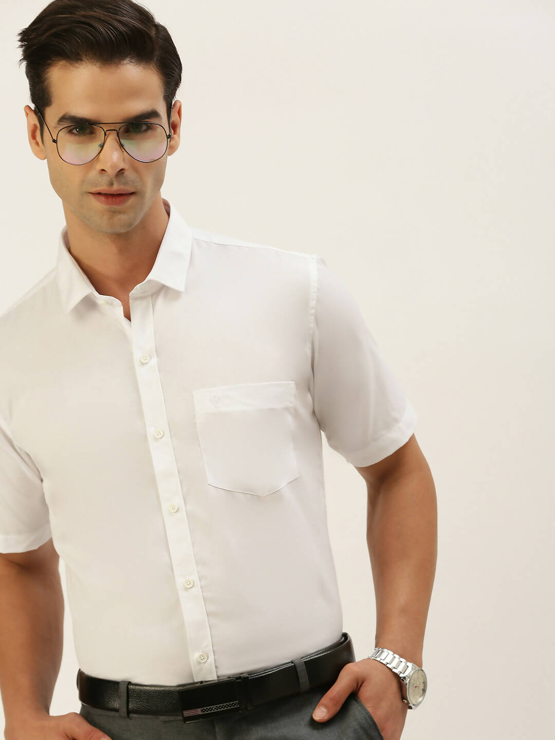 Ramraj Cotton Mens Half Sleeve Formal 100% Cotton White Shirt | Swadesiicart