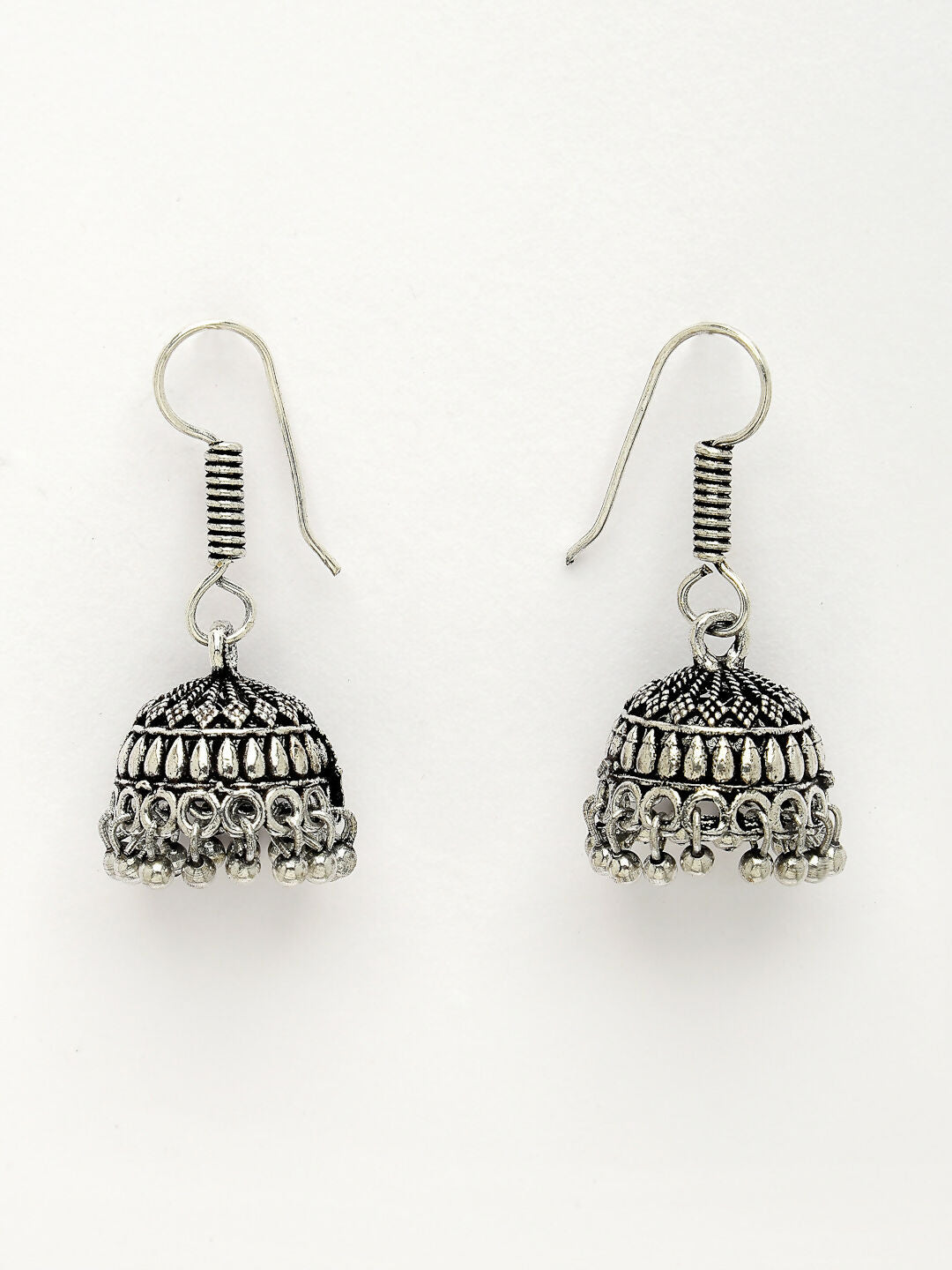 NVR Women's Silver-Toned Floral Shape Oxidized Necklace with Jhumka Earrings - Swadesiicart
