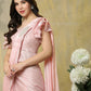 Pink Silk Satin Sequence Work Ready to Wear Saree with stitched Blouse - Nirvana | Swadesiicart