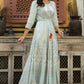 Juniper Women's Skyblue Viscose Shantoon Festive Printed Flared Dress | Swadesiicart