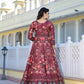 Partywear Designer Maroon Dola Silk Anarkali suit with Dupatta - Suzen - Swadesiicart