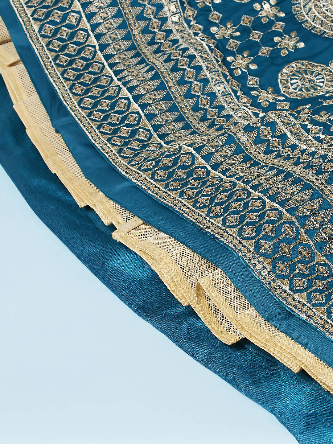 House of Panchhi Teal - Pure Georgette Embroidered Lehenga | Swadesiicart