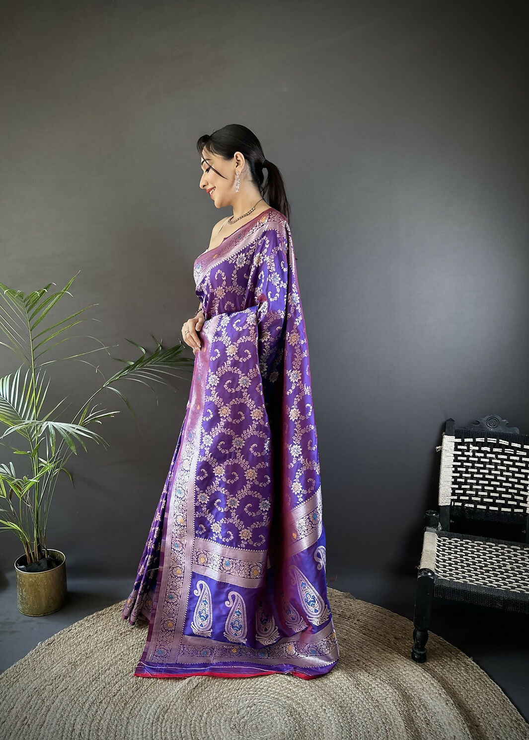 Joban Fashion Purple Meenakari Banarasi Silk Sarees | Swadesiicart
