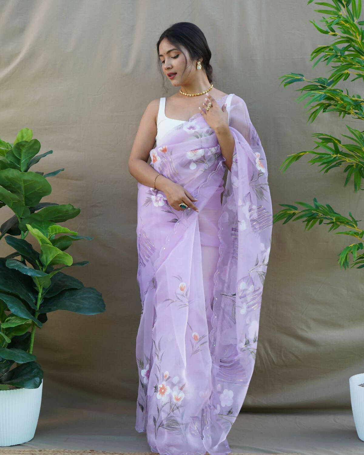 Vamsee Lavender Organza Saree - Swadesiicart