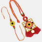 NVR Women & Men Set of 2 Red & Yellow Mirror Work Handcrafted Bhaiya Bhabi Rakhi With Roli Chawal | Swadesiicart