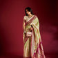 Joban Fashion Cream & Parrot Green Plain With Weaving Border Banarasi Silk Sarees | Swadesiicart