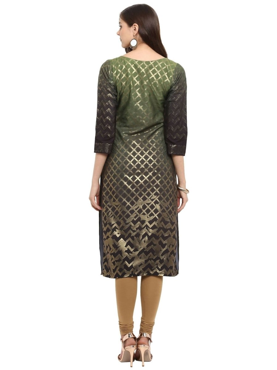 Ahalyaa Women Olive Green Printed Straight Kurta | Swadesiicart