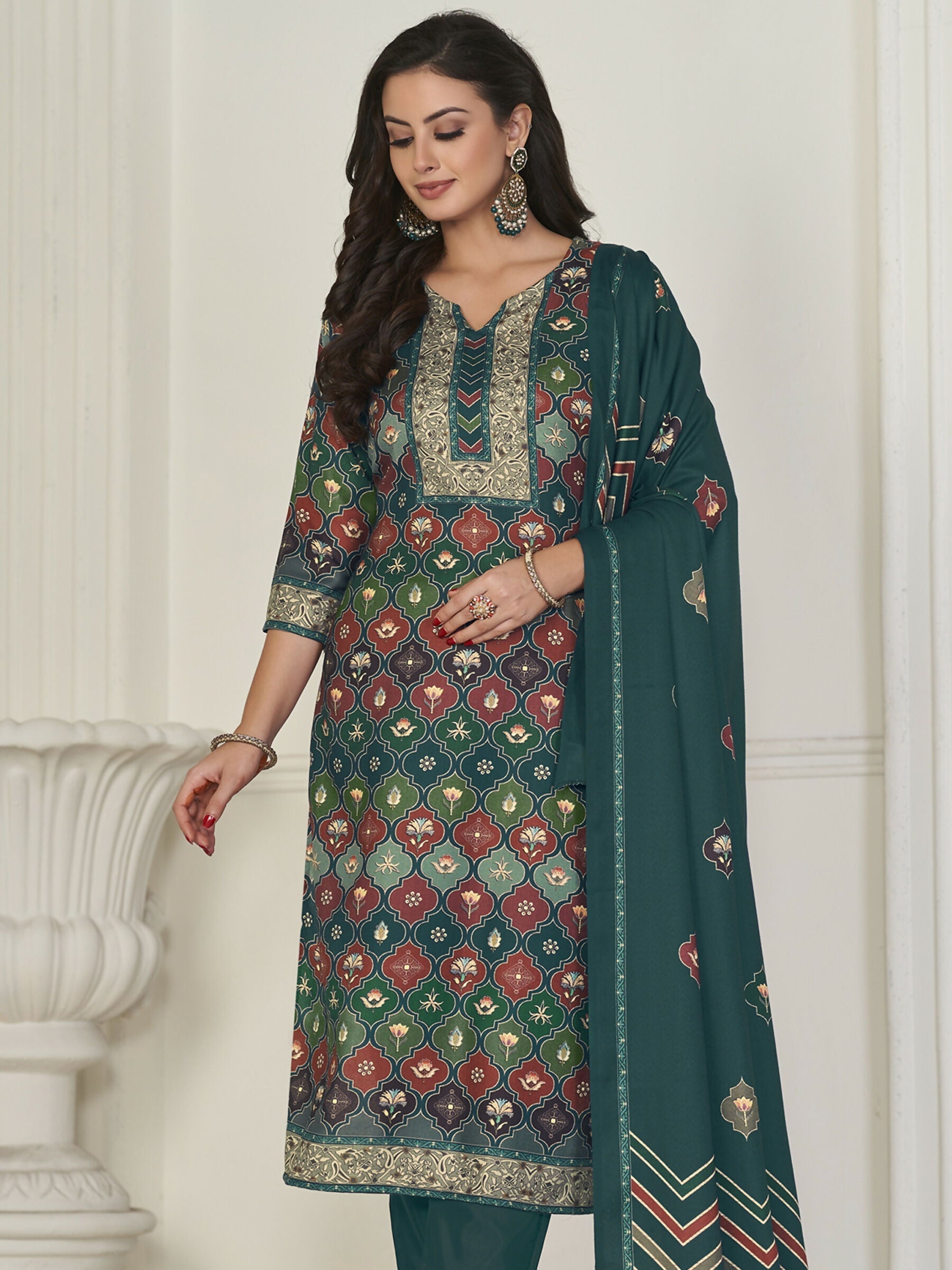 Jyoti Fashion Women's Multicolor Pashmina Digital Printed Kurta with Trouser & Dupatta | Swadesiicart