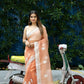 Vamsee Cotton Kerry Orange Organza Saree - Swadesiicart