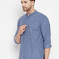 Even Apparels Blue Color Pure Cotton Short Men's Kurta With Band Collar | Swadesiicart