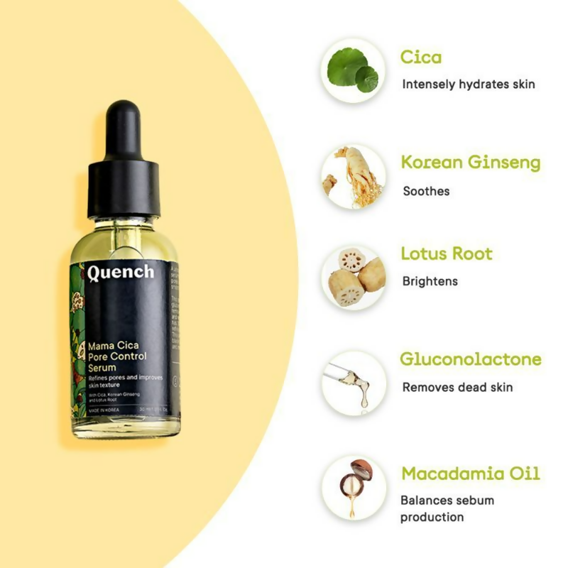 Quench Pore Control Serum with Cica & Korean Ginseng Controls Excess Oil & Acne | Swadesiicart