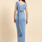Blue Lycra Solid Ready to wear Saree with stitched Blouse - Vanita | Swadesiicart
