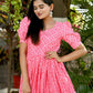 Jyoti Fashion Women's Pink Bandhej Print with Crush Pleating Muslin Anarkali Dress | Swadesiicart