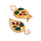 Nuyug 22K Gold Plated Emarald Stone Studded Contemporary Petal Shaped Pearl Drop Stud Earrings | Swadesiicart