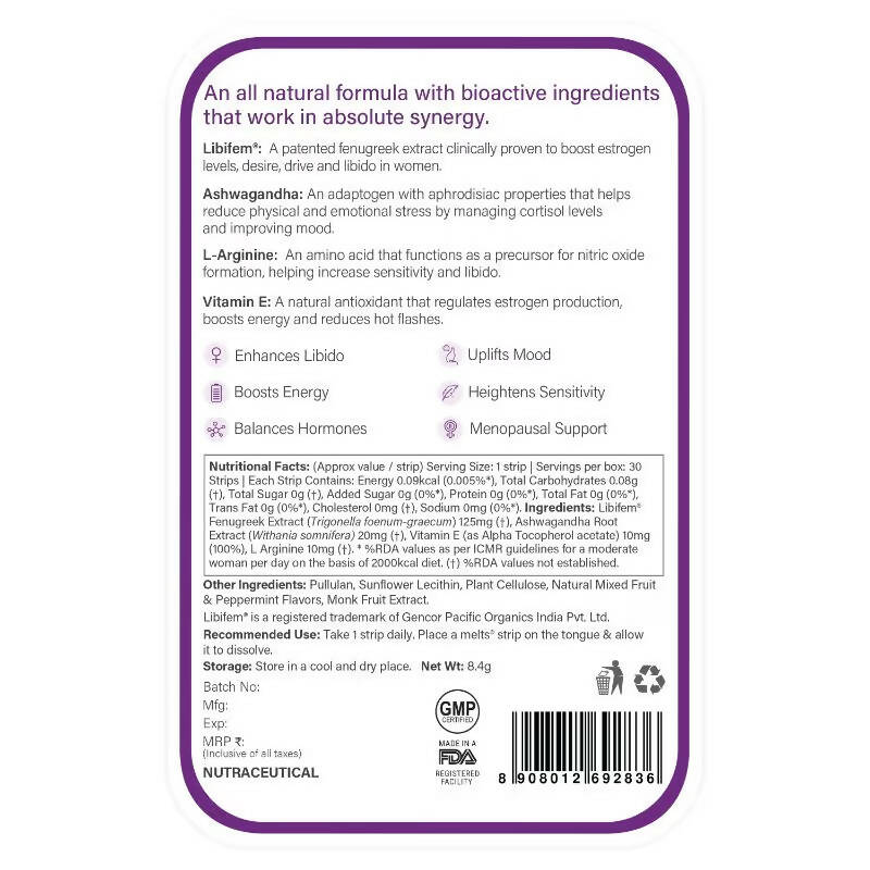 Wellbeing Nutrition Melts Into Her Desire Libifem + L-Arginine Strips - Mixed Fruit Flavor - Swadesiicart