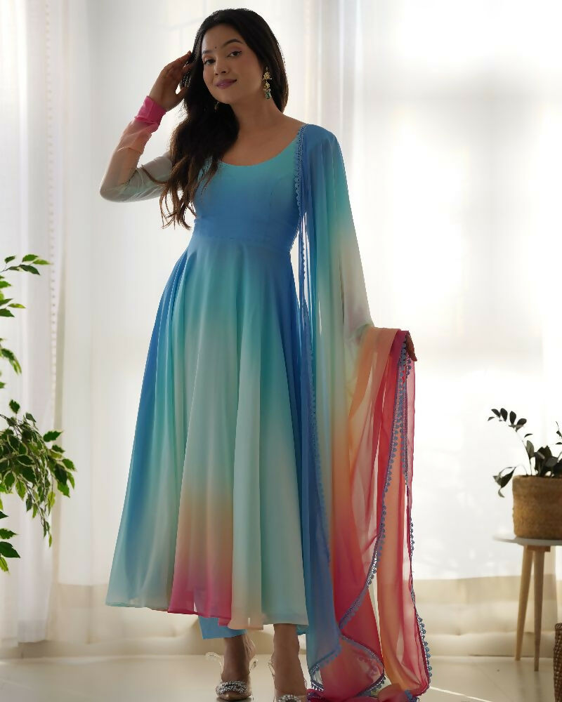 Joban Fashion Sky Kurta Set Georgette Sequence Embroidery Work - Swadesiicart
