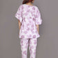 Breathables Women’S Loungewear Kaftan Cotton Pink Nature-Inspired Print Co-Ord Set