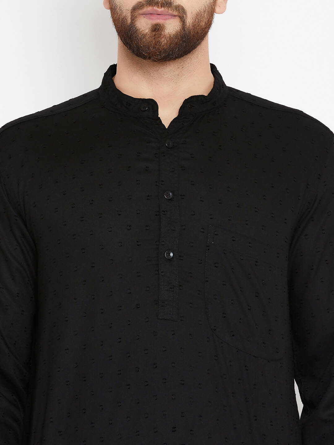 Even Apparels Black Pure Cotton Band Collar Men's Kurta | Swadesiicart