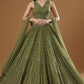 Jyoti Fashion Glamorous Olive Green Zari and Thread Embroidered Georgette Lehenga Choli with Dupatta | Swadesiicart