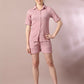Myshka Women's Pink Solid Shirt Collar Party Shirt With Shorts Co-ord set - Swadesiicart