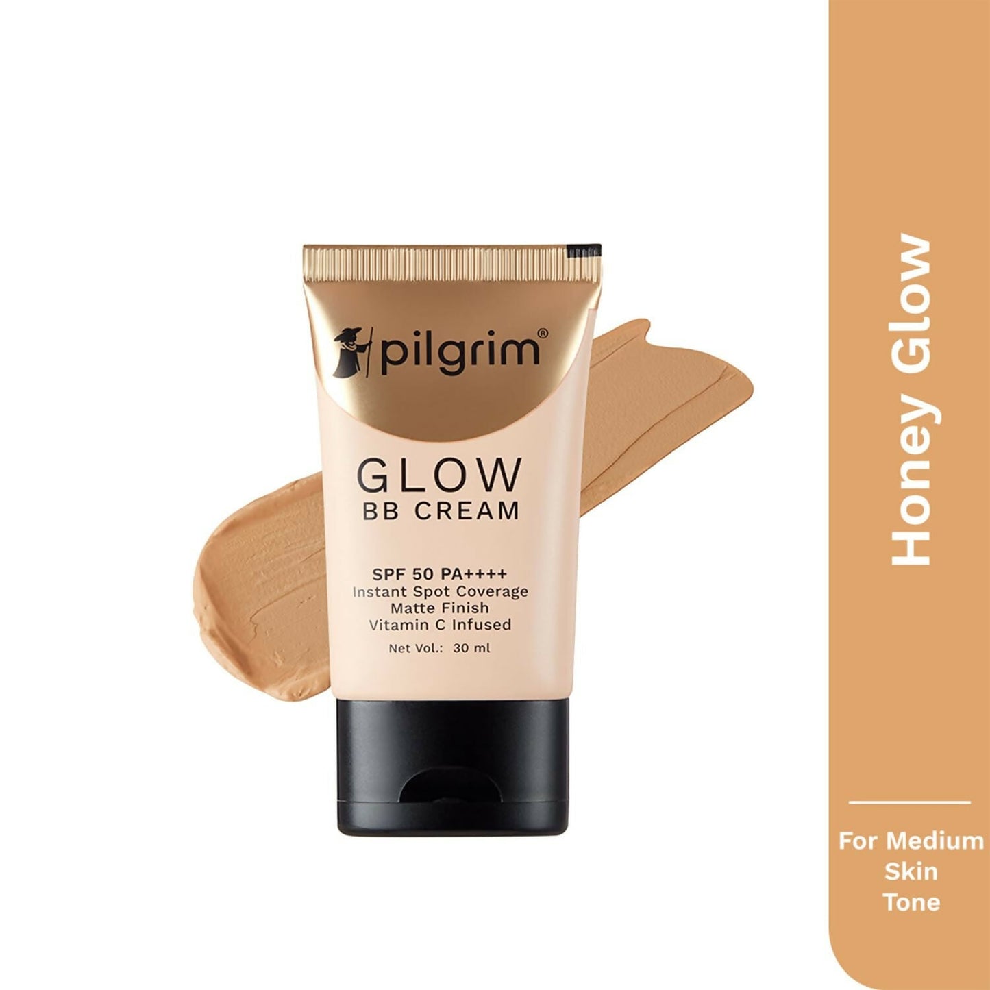 Pilgrim Glow BB Cream SPF 50 PA++++ Instant Spot Coverage Matte Finish Vitamin C Infused - Honey Glow - Swadesiicart