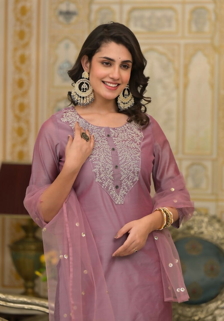 Partywear Designer Rose gold Cotton Silk Stitched Suit With Dupatta - Tanisha | Swadesiicart
