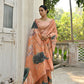 Vishnu Weaves Women's Orange Cotton Silk Saree with Blouse - Swadesiicart