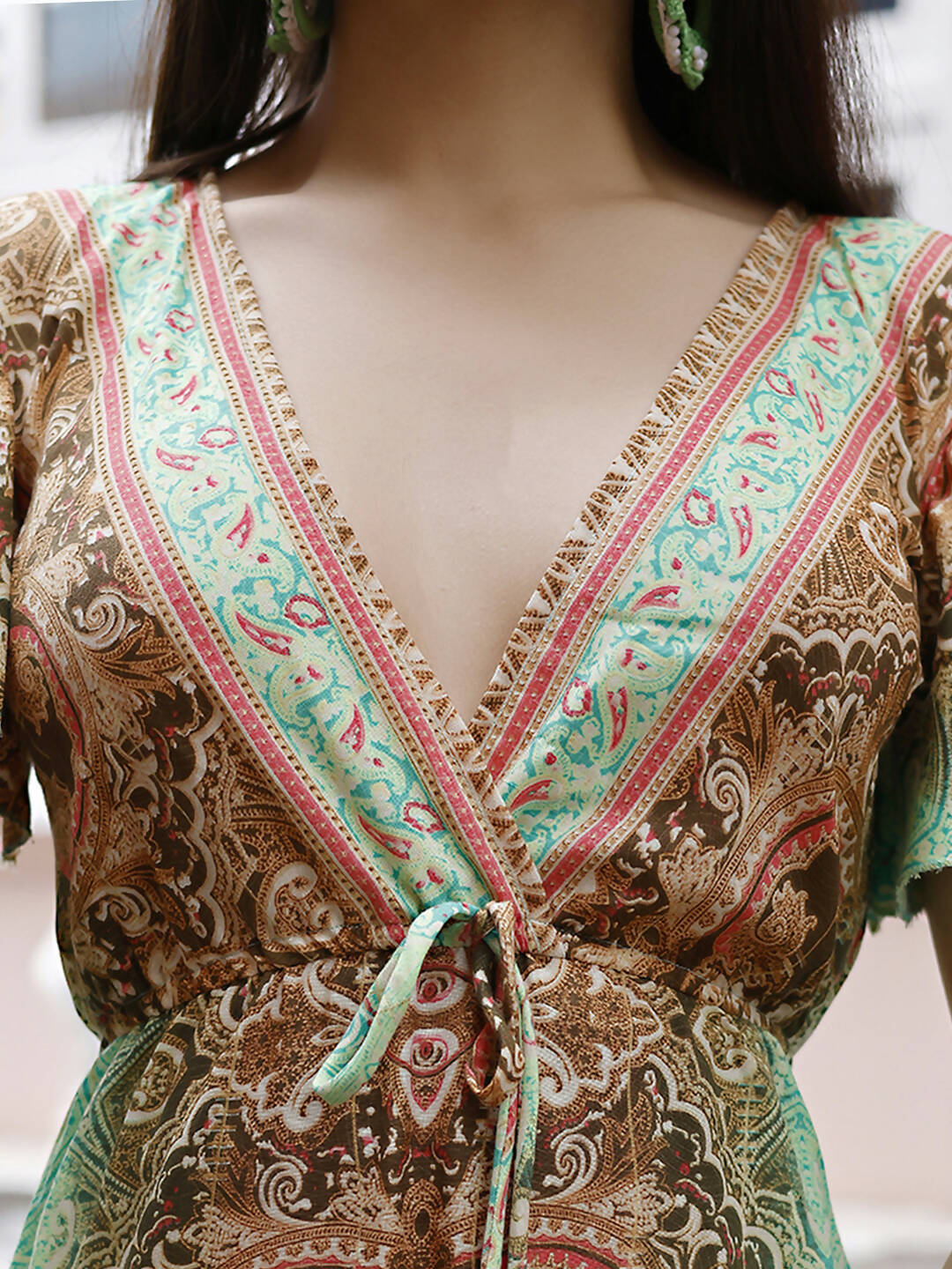 Sea Green Rayon Foil Printed Long Dress - Michan | Swadesiicart