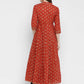 NOZ2TOZ Women's Embroidered & Printed Anarkali Cotton Red Kurta - Swadesiicart