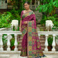 Vishnu Weaves Women's Wine Banarasi Silk Kashmiri Woven Saree with Blouse - Swadesiicart