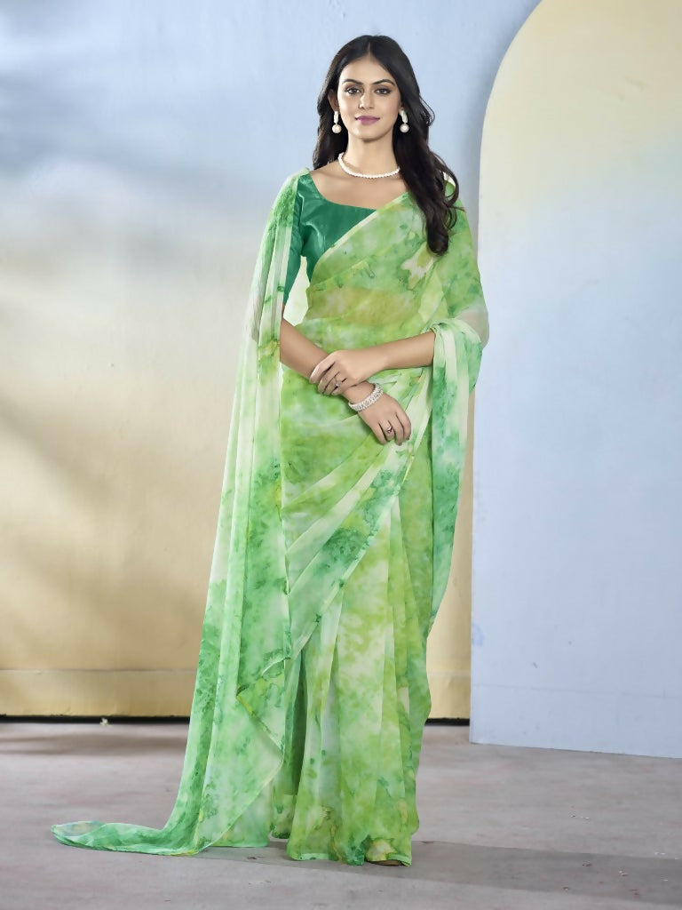 Sea Green Georgette Designer Printed Ready to Wear Saree - Samyana | Swadesiicart
