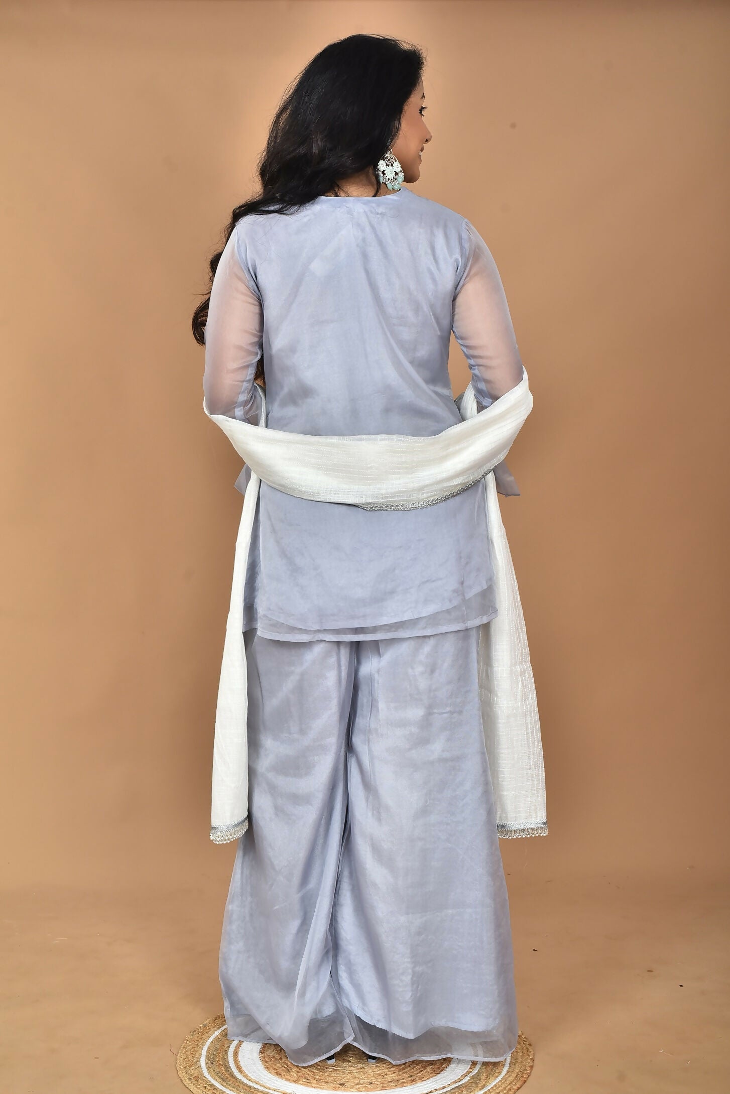 Morchari Women And Hand Embroidery Palazzo Set-Grey - Swadesiicart