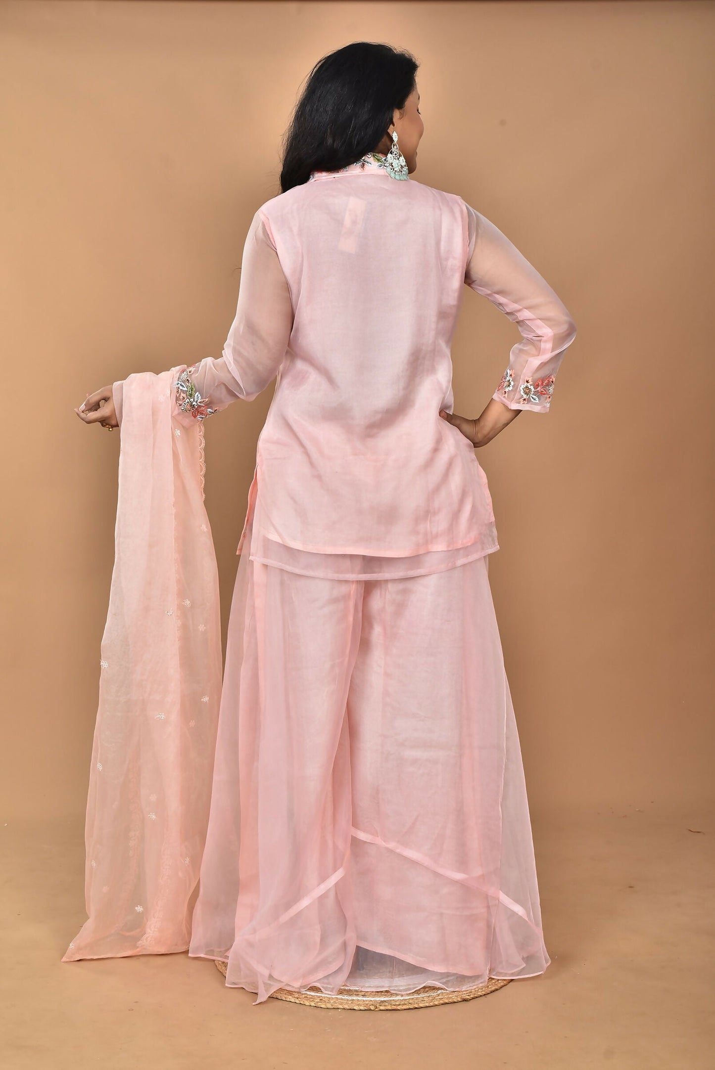 Morchari Women And Hand Embroidery Palazzo Set-Peach - Swadesiicart