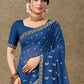 Blue Georgette Embroidered Saree with Unstitched Blouse Piece - Avika