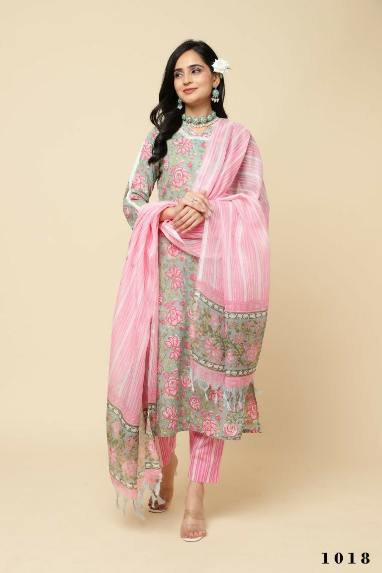 Designer Stylish Pink Cotton Blend Stitched Suit With Dupatta - Tanisha | Swadesiicart
