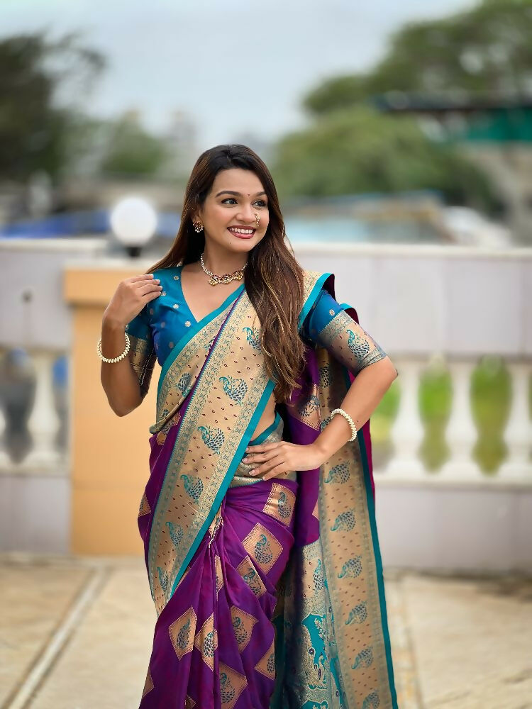 PR Fashion Magenta Soft Banarasi Silk With Zari Weaving Meenakari Design Saree | Swadesiicart