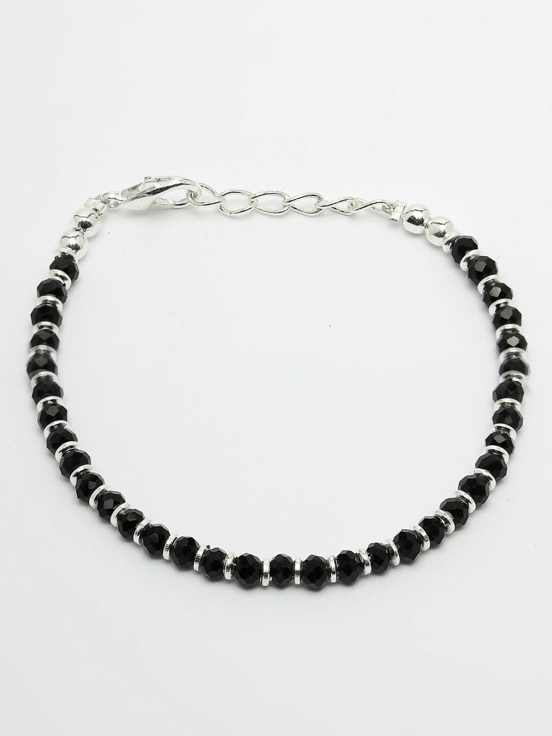 NVR Women Silver Plated Black Beaded Adjustable Rakhi With Roli Chawal - Swadesiicart