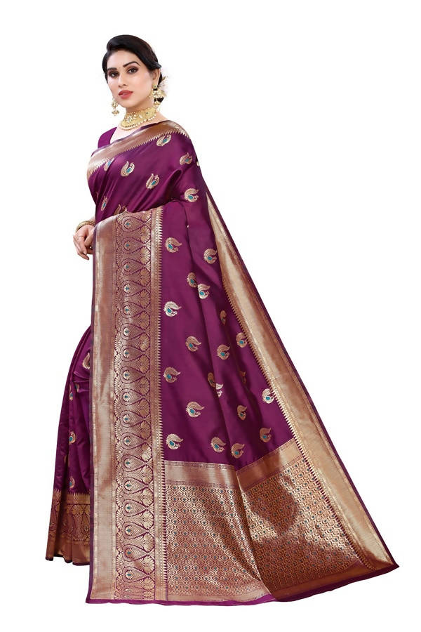 Vamika Banarasi Jacquard Weaving Purple Saree (Siri Purple) | Swadesiicart