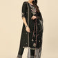 Black Embroidered Chinon Straight Kurta With Trouser & Dupatta - Salimar