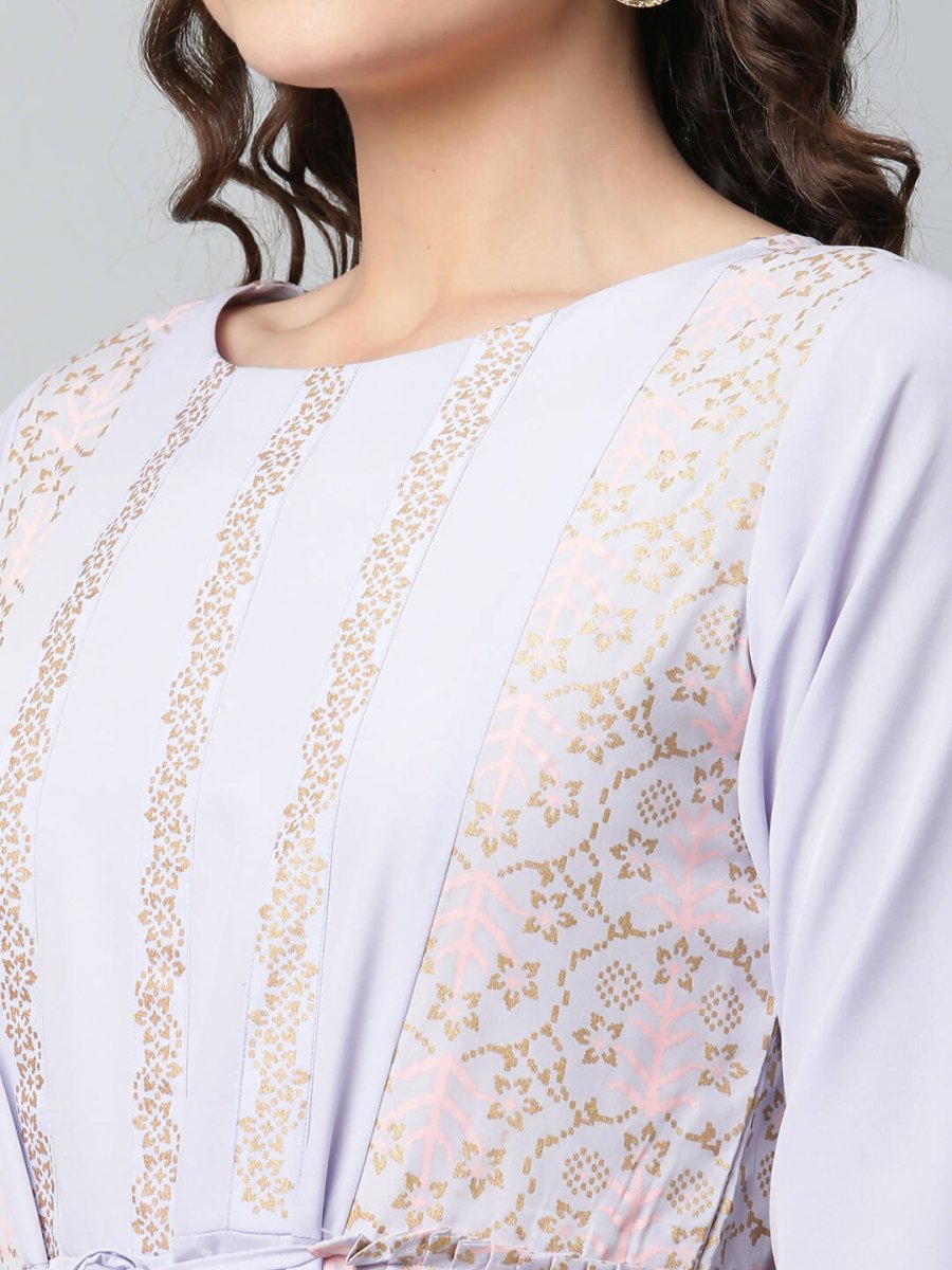 Ahalyaa Womens Powder Blue Crepe Floral Dress | Swadesiicart