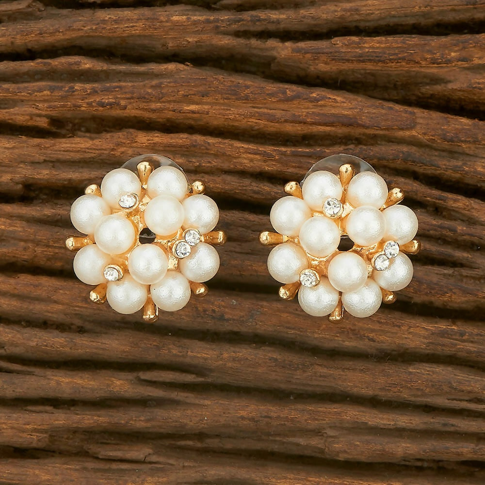Joban Fashion Women Brass Golden White Ad Earrings - Swadesiicart