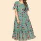 NOZ2TOZ Women's Printed Anarkali Georgette Aqua Green Stitched Kurta (1Pc) - Noz2Toz