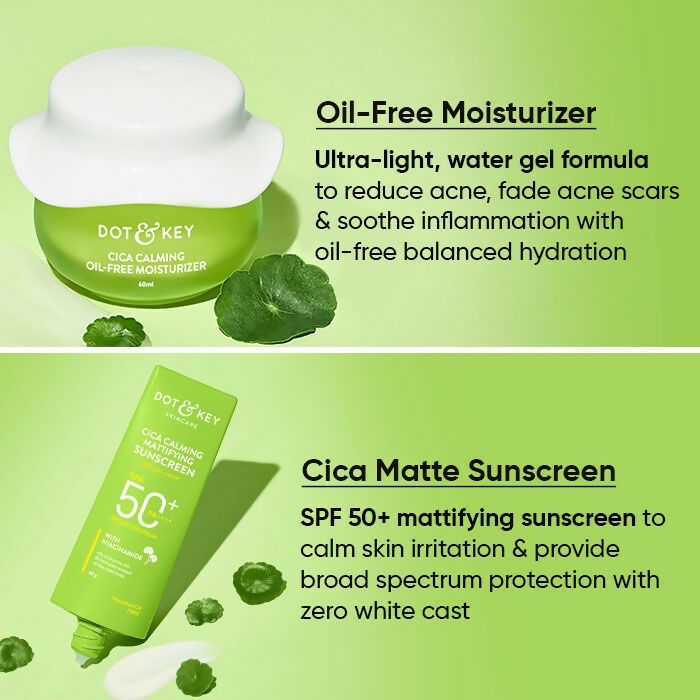 Dot & Key Cica + Niacinamide C + E CSMS (Cleanser, Serum, Moisturizer, Sunscreen) Routine for Oily & Acne Prone Skin | Swadesiicart
