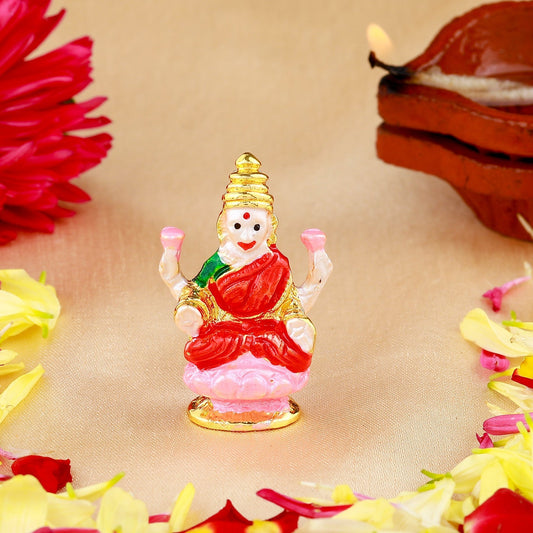 Estele Gold-Polished goddess of wealth Laxmi Devi on lotus Idol with multi-color Stone Type:Enamel for Home/Car decor - Swadesiicart
