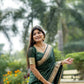 Vishnu Weaves Women's Green Raw Silk Saree with Blouse - Swadesiicart