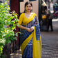 Blue Polycotton Ethnic Motifs Saree with Unstitched Blouse - Hiral Fashion | Swadesiicart