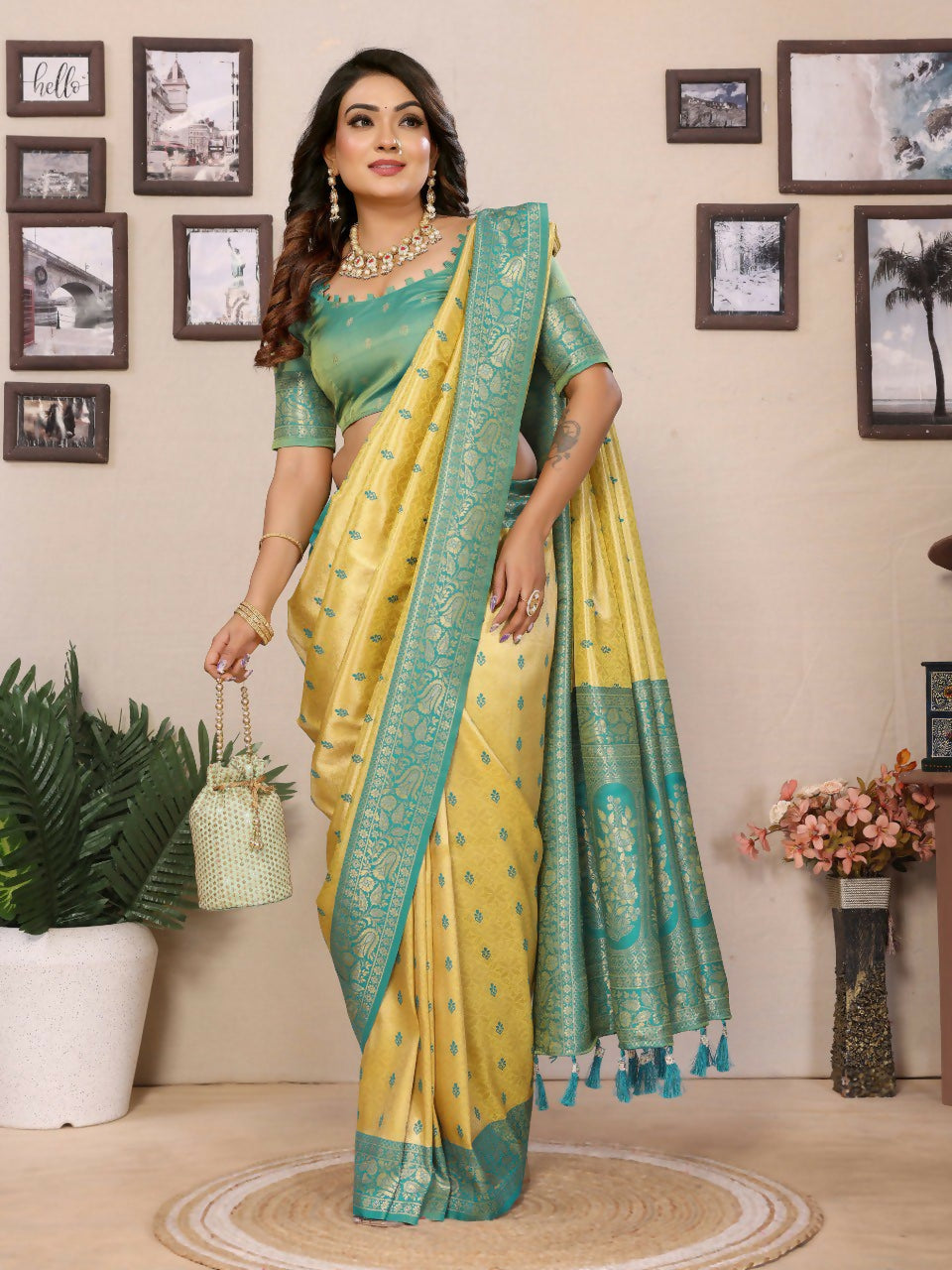 Anaita Yellow Tissue Silk Saree With Weaving Zari Work