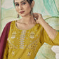 Jyoti Fashion Women's Mustard Pure Viscose Weaving Stripe with Embroidery Kurta Set | Swadesiicart
