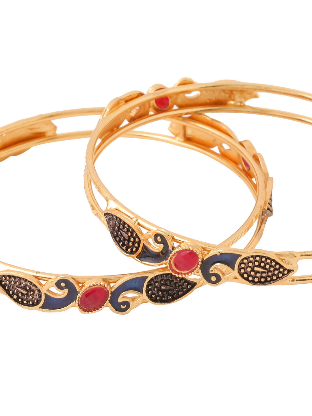 NVR Women Set of 2 Gold-Polished Traditional Daily Use Peacock Design Bangles - Swadesiicart